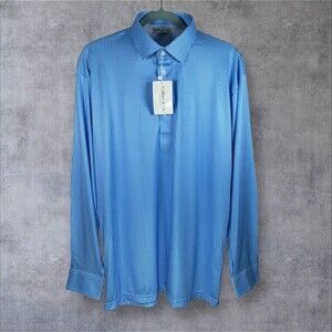 Collars & Co Polo Shirt Mens L Blue Gingham Long Sleeve Dress Collar Stretch NWT